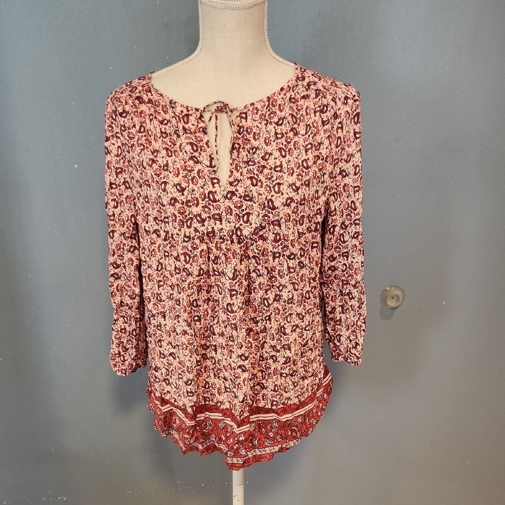 St. John's Bay Floral Paisley Print Ruched Detail 3/4 Sleeve Peasant Blouse
